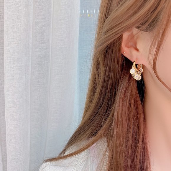 NEW 14K Gold Plated Round Diamond Drop Huggie Hoop Earrings - Picture 4 of 8